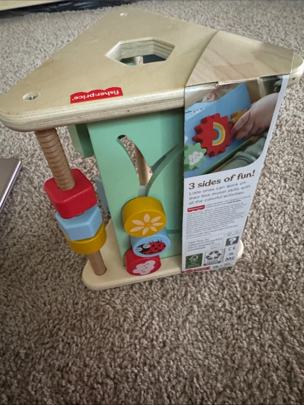 Fisher-Price Wooden Activity Triangle - Colorful Sun, Red Gear & Green Gear